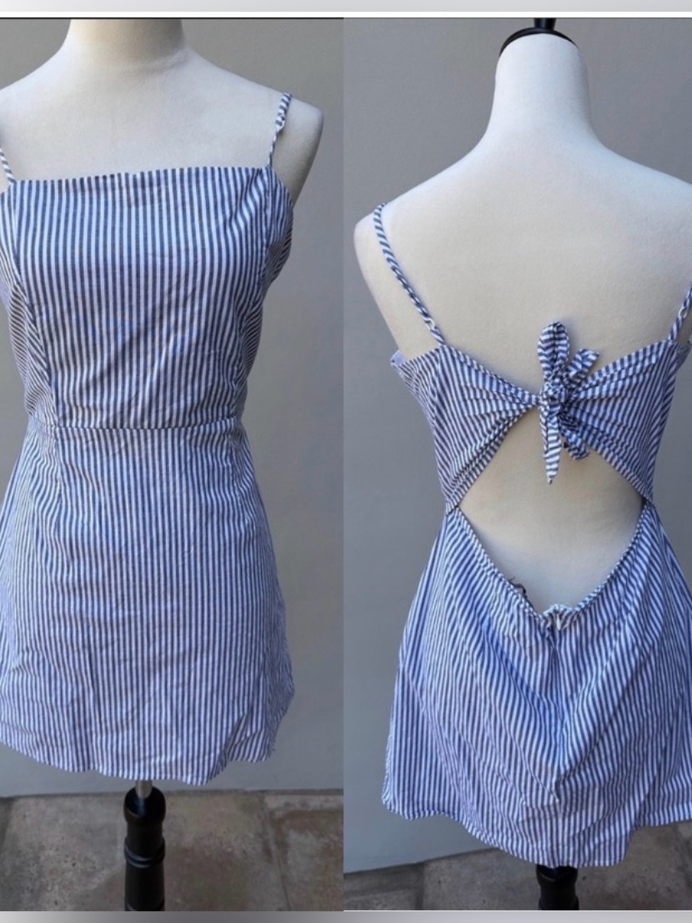 KENDALL & KYLIE Blue White Striped Mini Dress w/Cutout & Tie, Cotton Jr Size M
